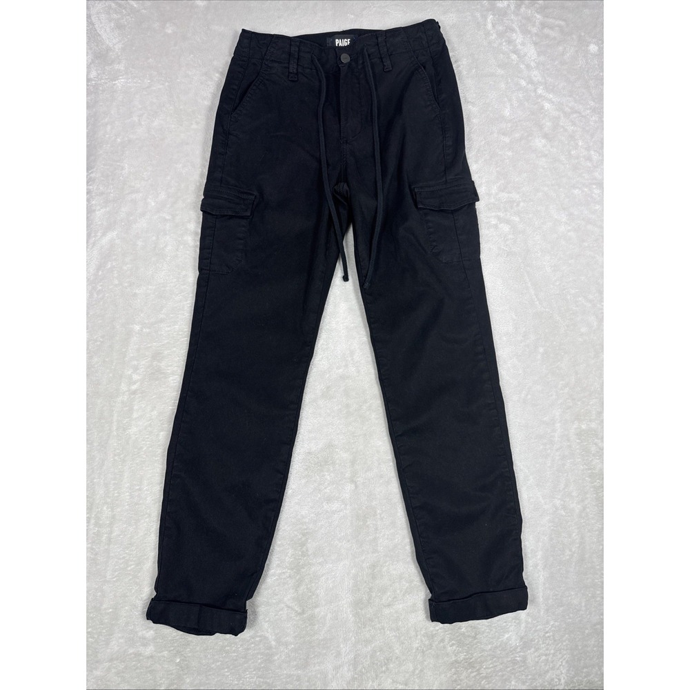 Paige Christy Cargo Pants Womens 25X26 Black Solid Elastic Waist Grunge GorpCore